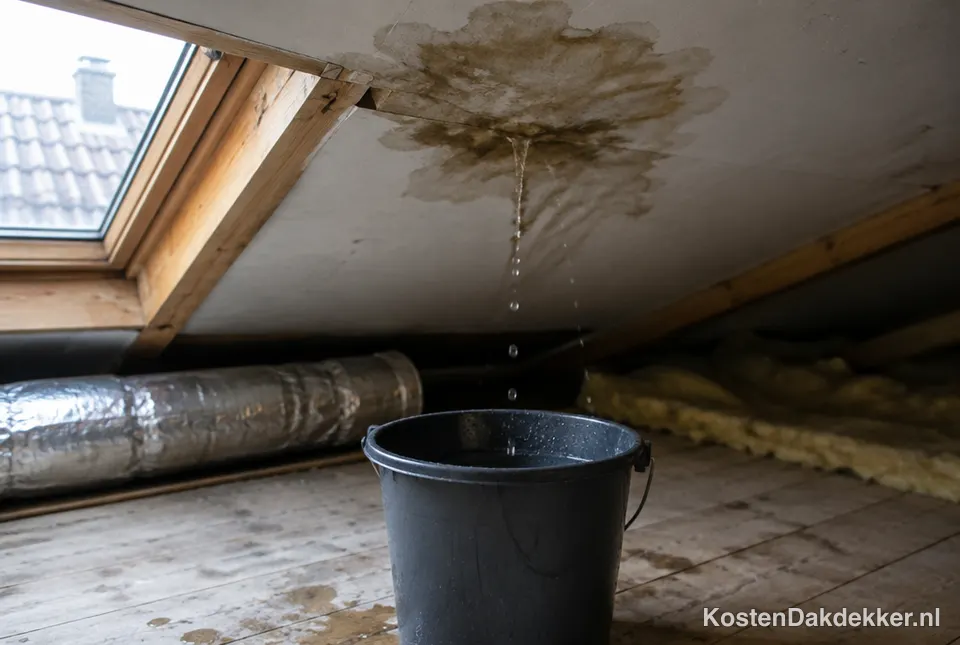 Waterschade aan een plafond door daklekkage
