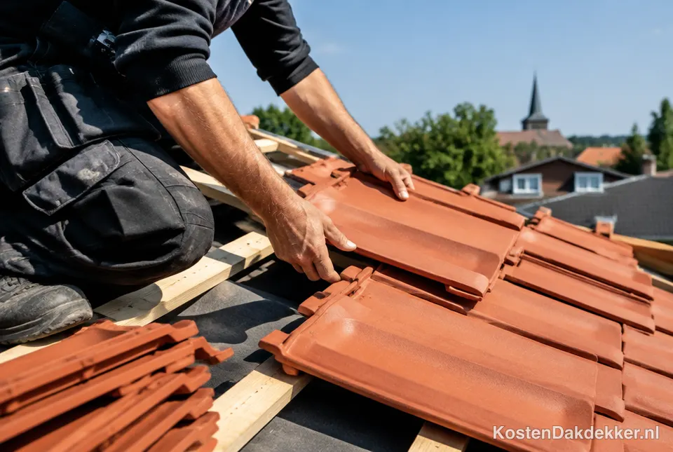 Dakdekker legt nieuwe dakpannen